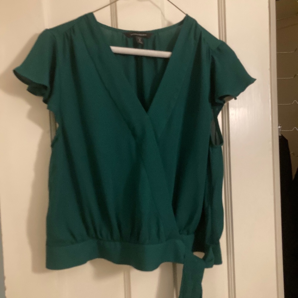 Flutter sleeve V neck Tie waist blouse
